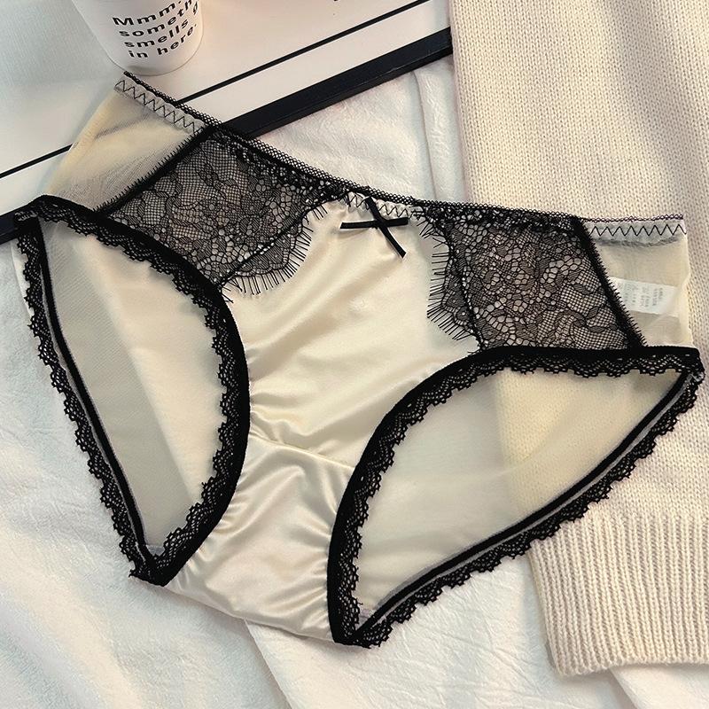 Vysoce luxusní saténová krajka patchwork čistá touha sexy kalhotky trojúhelníkové dámské kalhotky