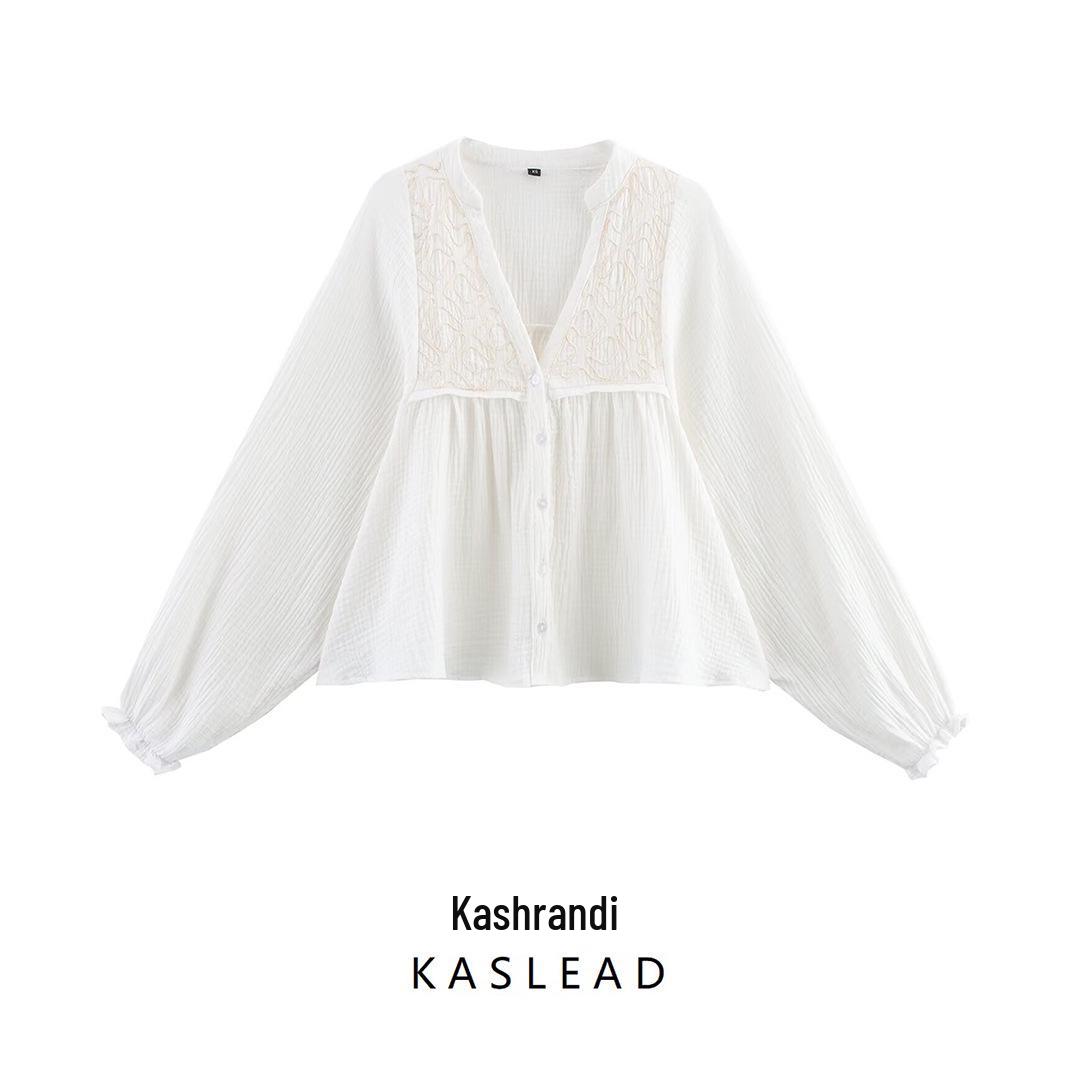 

Summer 2025 Women s European & American Style Embroidered Cotton Top XS