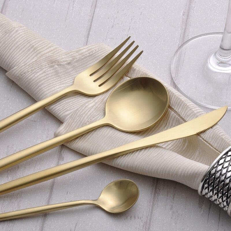 JANKNG 24 Pcs/ Set Gold Dinner Set Golden Cutlery Set 18/10 Stainless Steel Dinner Fork Knife TeaSpoon Silverware Service for 6