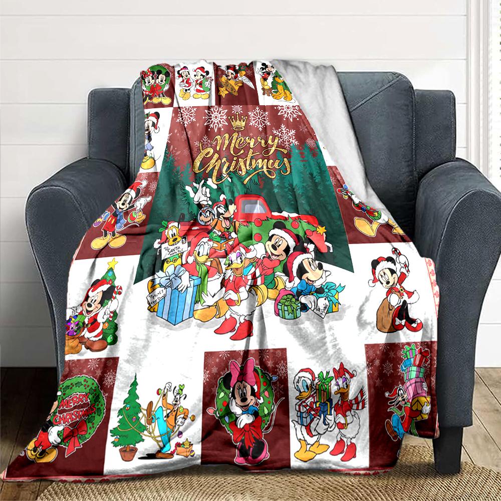 Merry Christmas Disney Characters Blanket Soft Throw Blanket For Home Bedroom Bed Sofa Travel Office Solid Christmas Blanket