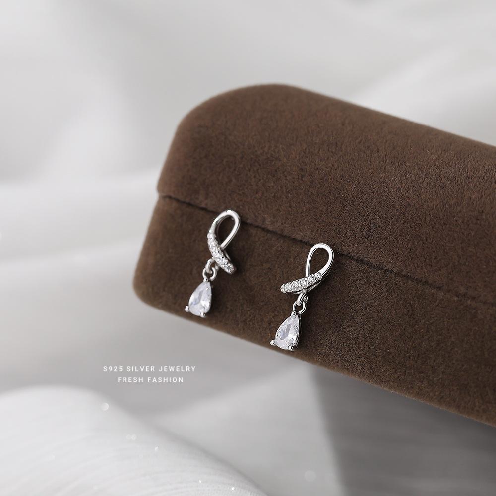 925 Sterling Silver Cross Drop Zircon Earrings for Women Korean Temperament Light Luxury Jewelry Accessories