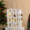 Christmas White Kraft Gift Bag with Gold Silver Snowflake, Bell, Christmas Tree, Reindeer Pattern Holiday Party Gift