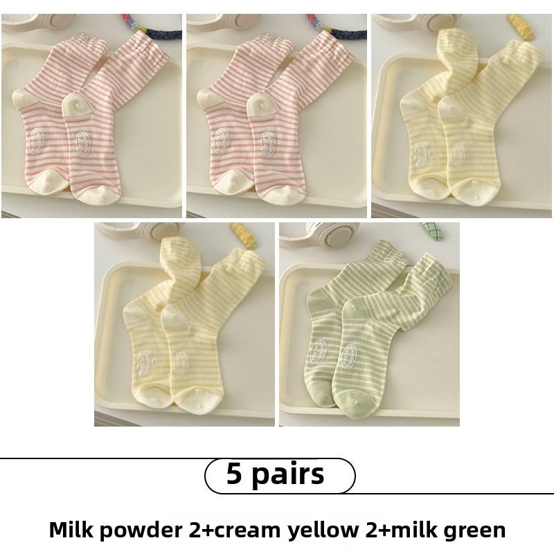5 Pairs of Female Spring and Summer Personality Letter Dispensing In The Tube Stripe Pile Socks