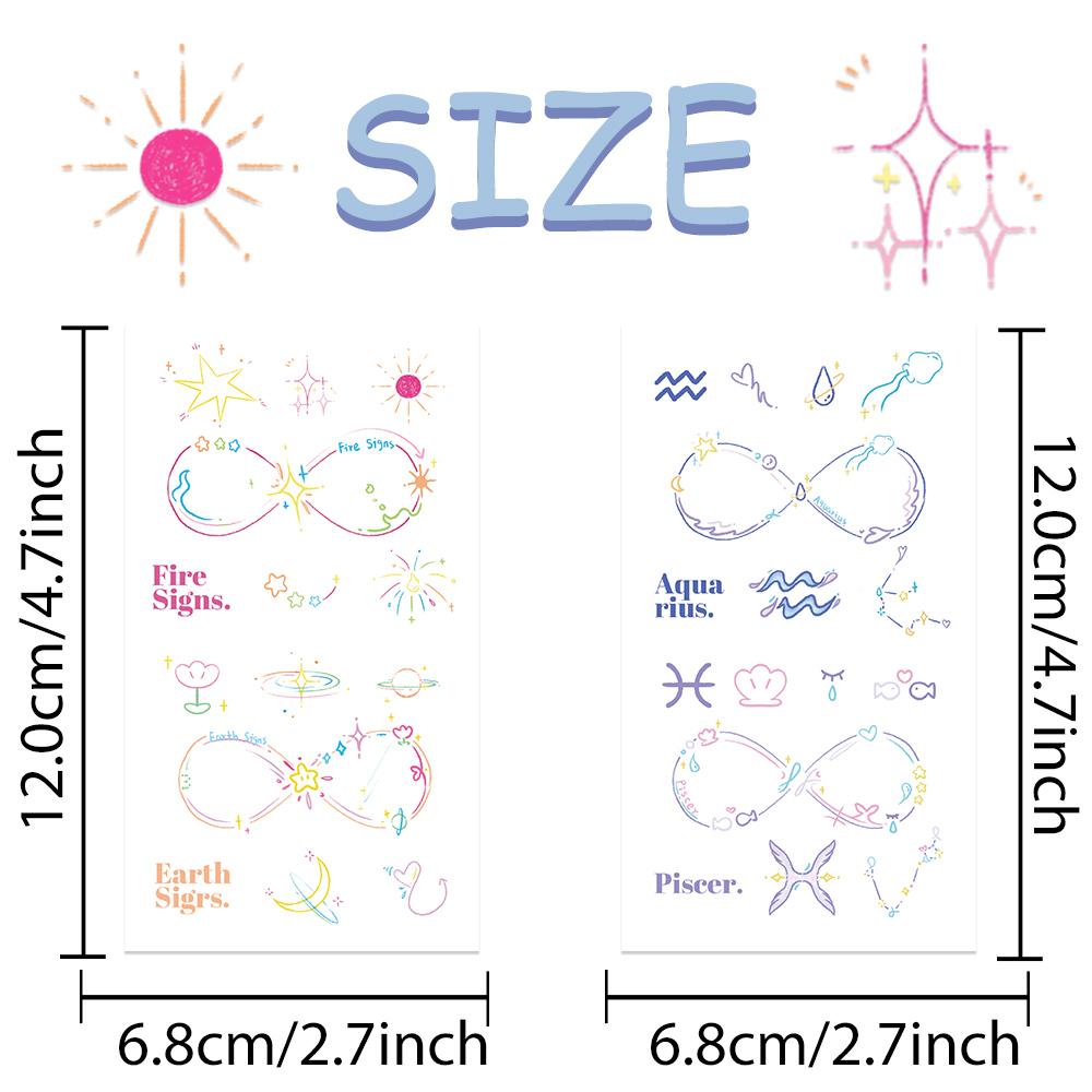 10 folhas coloridas desenhos animados constelação tatuagem adesivos para rosto braço corpo temporário à prova d'água tatuagem adesivos presentes criativos