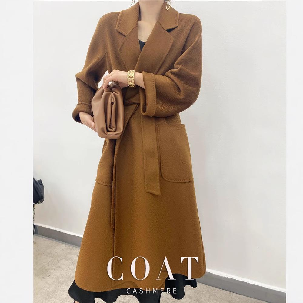 

Women s Mid-Length Slim-Fit Red Ripple Double-Faced Cashmere Coat Small