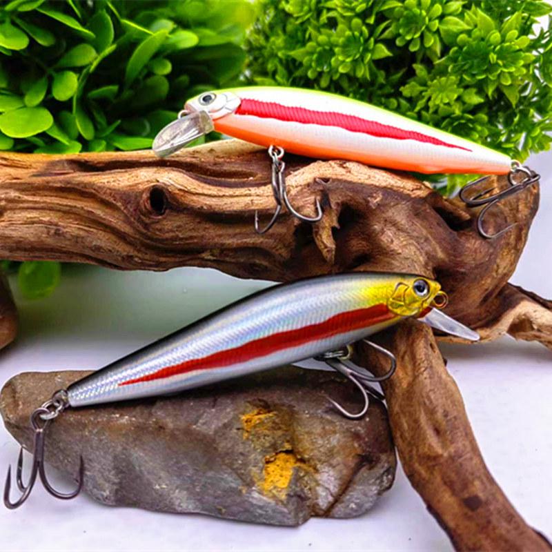 Silver Long Cast Sinking Minnow Lure with Vibrating Pencil and Red Tail