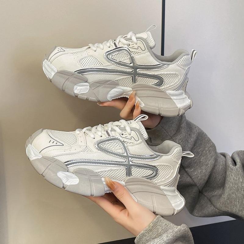 Casual Sport Shoes Women s Mesh Laced Versatile Leisure Sneakers Fashion Color Block Flat Top Boots round Toe Rubber Outsole 37