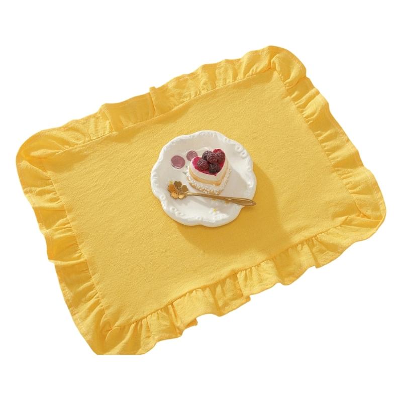 French Design Cloth Placemat Ruffle Edges Gingham Plaids Washable Table Mat For Banquets Wedding Parties Home Decors