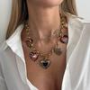 Ingemark Exaggerated Vintage Enamel Pattern Flower Big Love Heart Pendant Necklaces Women Creative Luxury Neck Chain New Jewelry