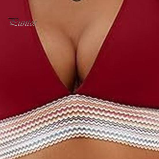 2Pcs/Set Women Bikini Set Sexy Deep V-Neck Swimming Bra High Waist Swimming Trunks Set Patchwork Color Swimsuit