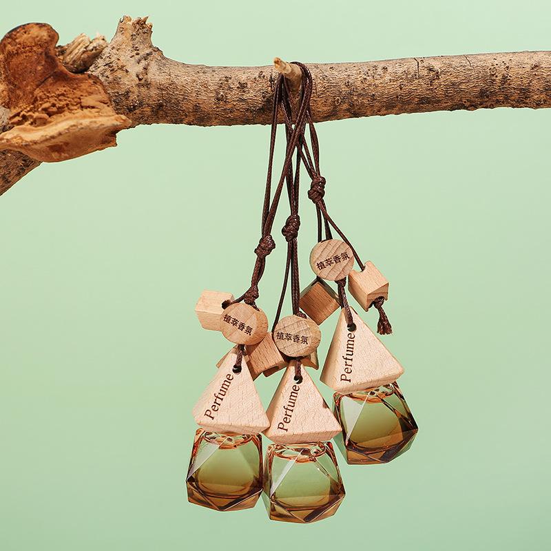 Triangle Wood Lid Car Air Freshener Pendant with Crystal Bead Tassel - Essential Oil Aromatherapy Odor Eliminator.
