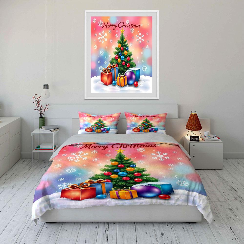 Christmas Tree with Gifts Print Bedding Duvet Cover Set Duvet Cover Pillowcases  (1*Duvet Cover 2*Pillowcases, without duvet insert)