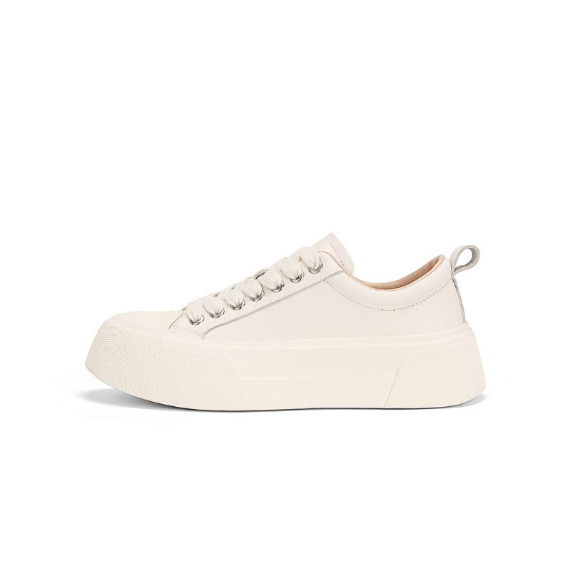 Cowhide Version~ Washed Horse Skin Muffin Thick-soled Sports and Leisure Board Shoes Women's Inner Height-increasing White Shoes