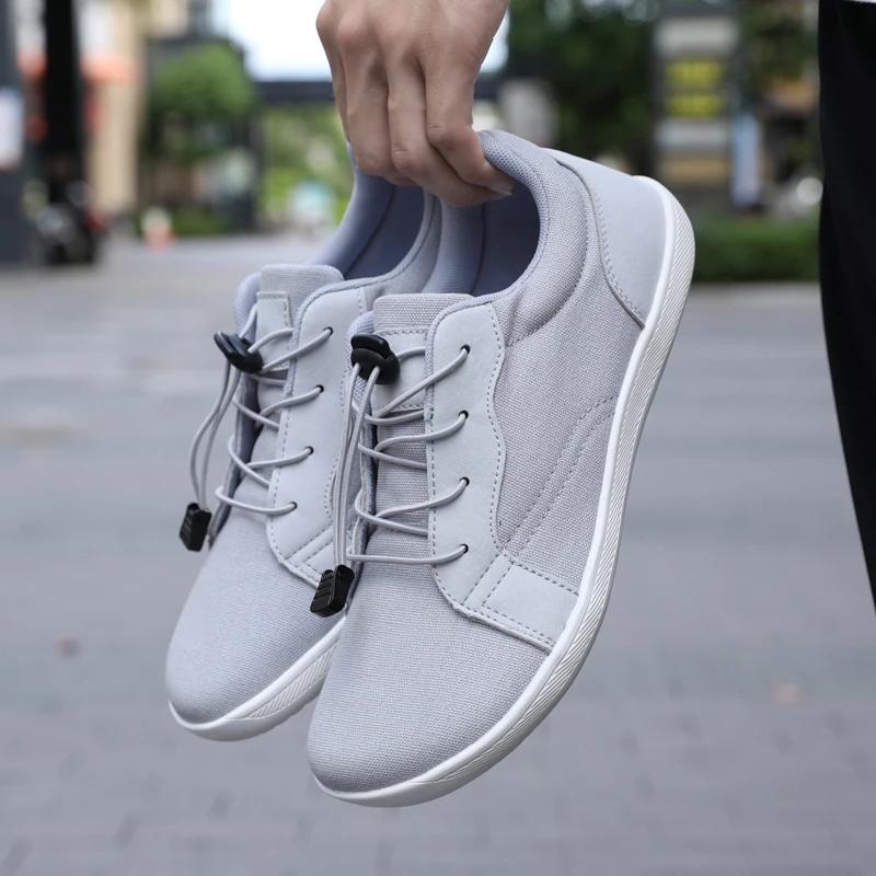 Unisex Minimalist Casual Canvas Barefoot Walking Shoes Wide Toe Slip On Zero Drop Sole Cross Trainer Sneakers for Men and Women