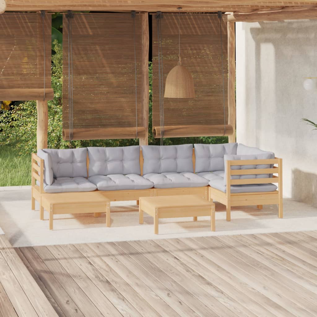 Vidaxl 7-Cz. Garden Lounge Set, Grey Cushions, Pine
