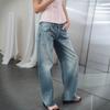 Blugi cu picior larg pentru femei 2026 cu stea strasuri Talie medie Croială dreaptă Pantaloni din denim de bumbac