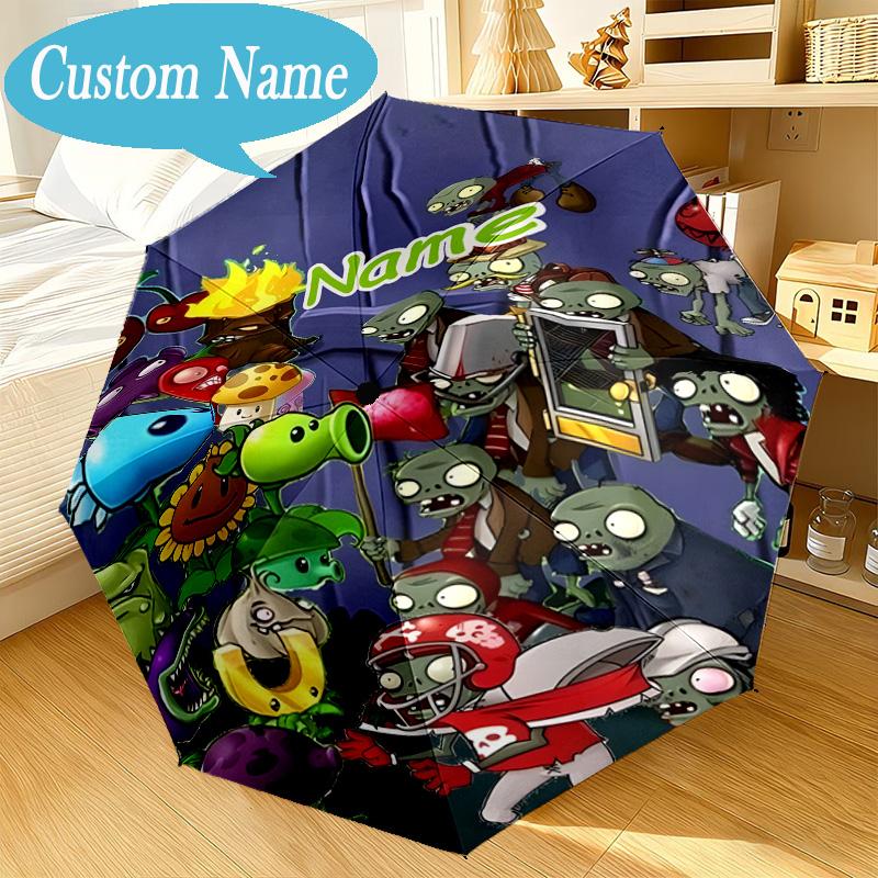 Custom Name Umbrella Zombies Battle Umbrella 8-Frame for Travel, Camping, Casual Lightweight Portable, Essential for Family Gifts