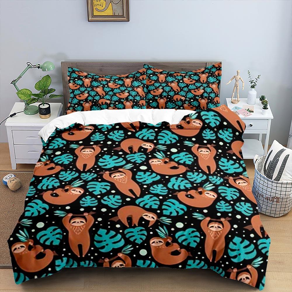 Cartoon Sloth Duvet Cover King Queen Funny Animal Bedding Set For Kids Wildlife Polyester Quilt Cover Children Birthday Gifts