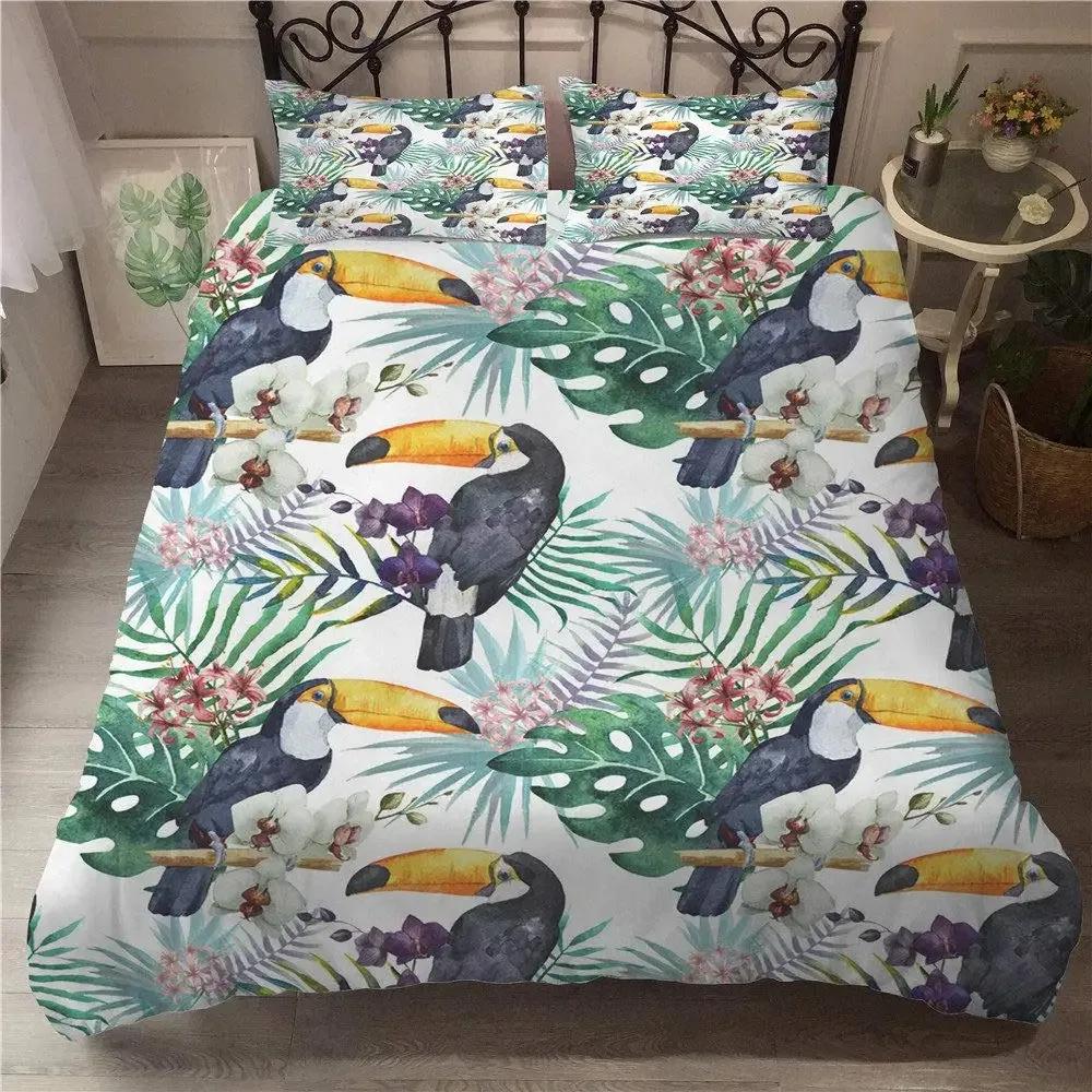3D Toucan Duvet Cover Set Safari Animals Bedding Sets Tropical Jungle Birds Comforter Cover,Boys Girls Fresh Nature Quilt Cover