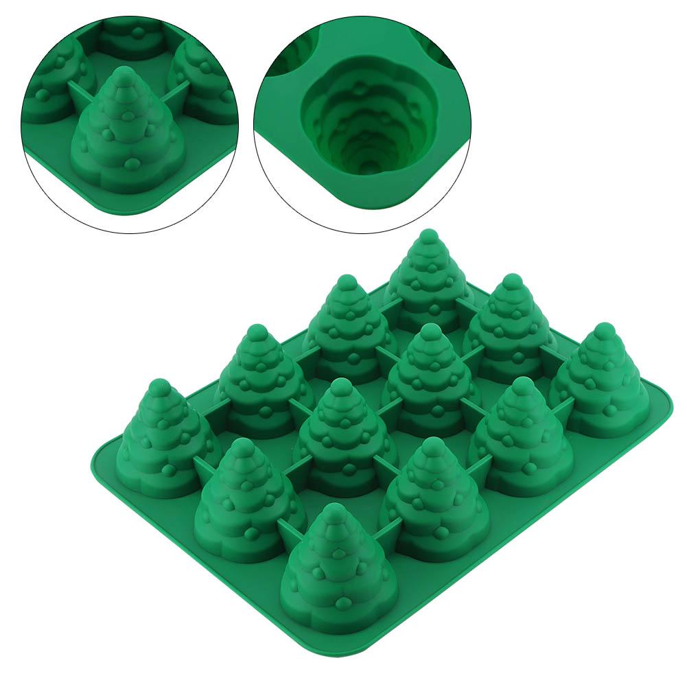 12 Hole   Christmas Tree Silicone Mold Cake Mould for Mousse Chocolate Muffin Baking Tool