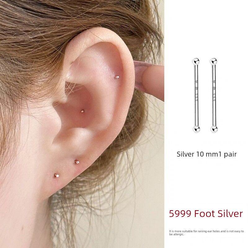 Silver Needle Pierced-Ear-Caring Ear Studs Female Daily Simple Easiest for Match Sleep No Need to Take off Ear Bone Stud Ear Bar Earrings Earrings