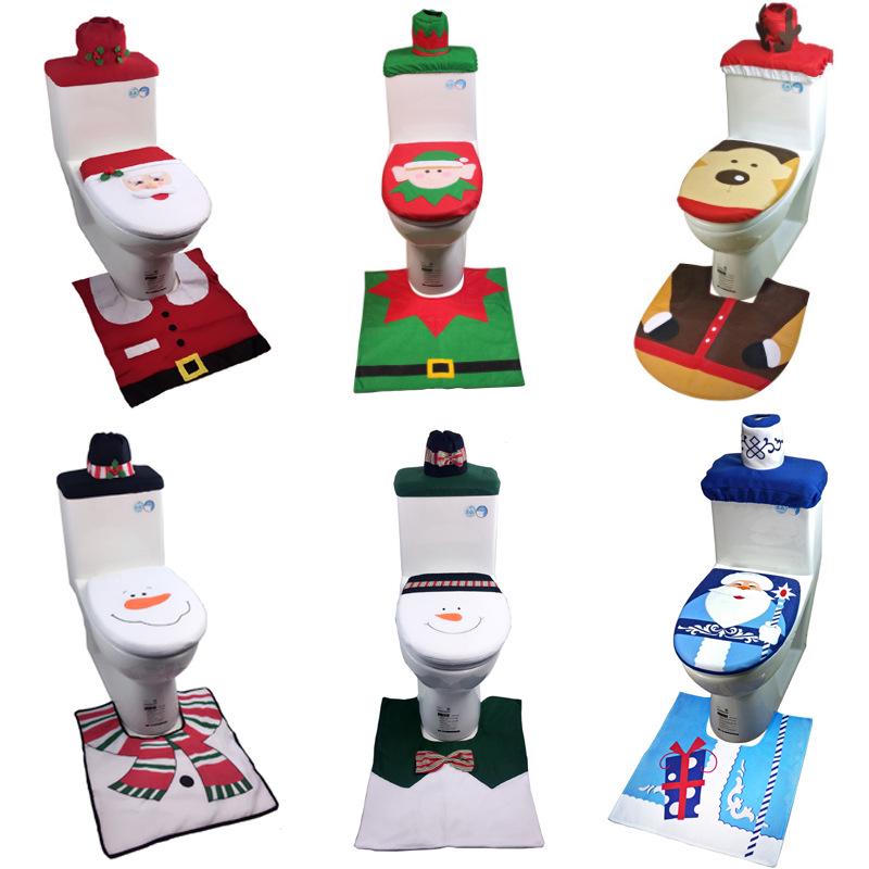 Cute Christmas Toilet Seat Covers Creative Santa Claus Bathroom Mat Xmas Supplies for Home New Year Navidad Gift Decoration