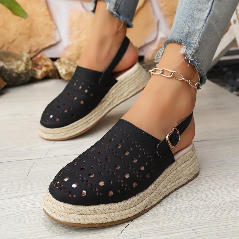 Baotou Sandals Women's Thick-soled Wedge Heel Large Size Summer New Retro Hemp Rope Hollow Women's Sandals