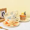Ceramic Mugs Coffee Cups Hand Pinched Irregular Flower Milk Tea Cup with Plate Ins Style Drinkware Breakfast Mug Kitchen