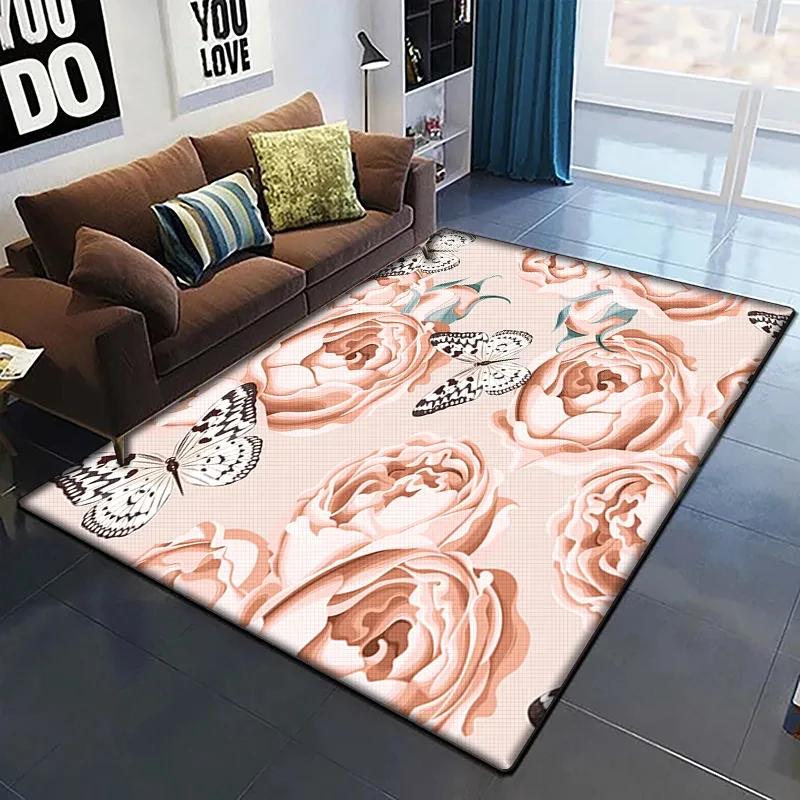 Rose Flower Print Carpet Living Room Rugs Anti-Slip Bedroom Bathroom Home Sofa Decor Floral Floor Mats Balcony Hallway Doormat