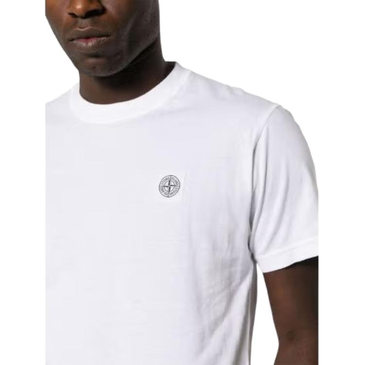 STONE ISLAND Logo Patch T-Shirt White Men Tops 801523757-A0001