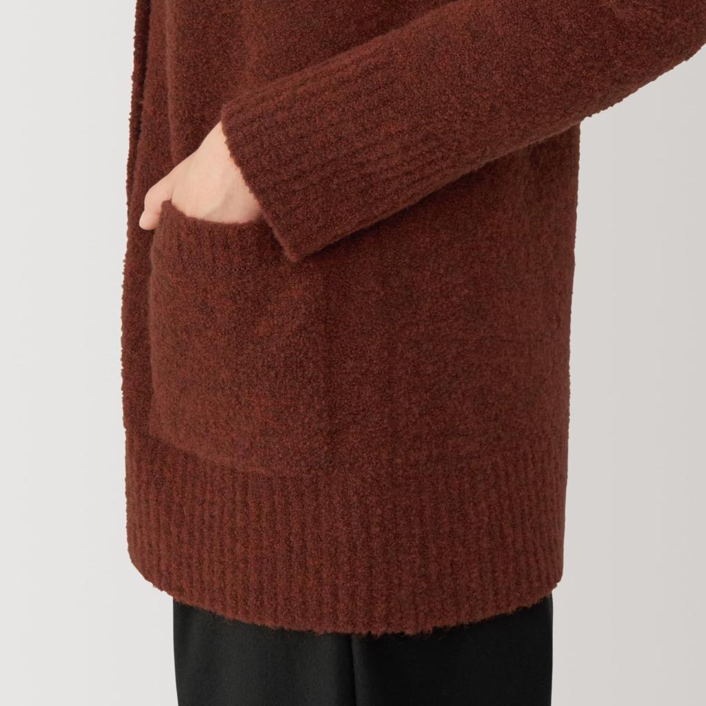 MUJI Women's Wool Blend Boucle V-Neck Cardigan, Brick, BA1PNA4A, Women's XL