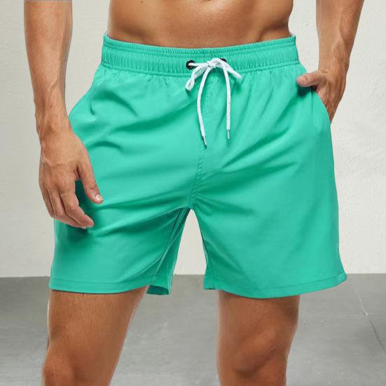 Men Beach Shorts Drawstring Waist Adjustable Fit Casual Shorts with Pockets Solid Color Versatile Shorts Daily Wear