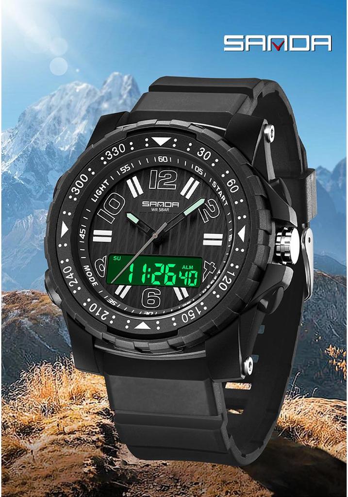 Sanda Student Sports Waterproof Luminous Dual-Display Multifunction Electronic Wristwatch