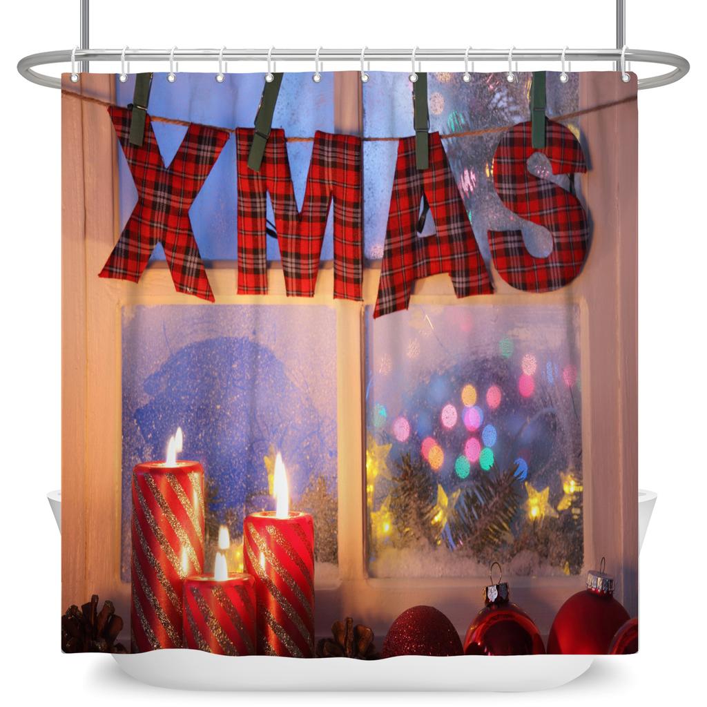 Merry Christmas Snowman Shower Curtains Waterproof Bath Curtain Santa Claus Snowflake for Bathroom Home Decor with Hooks
