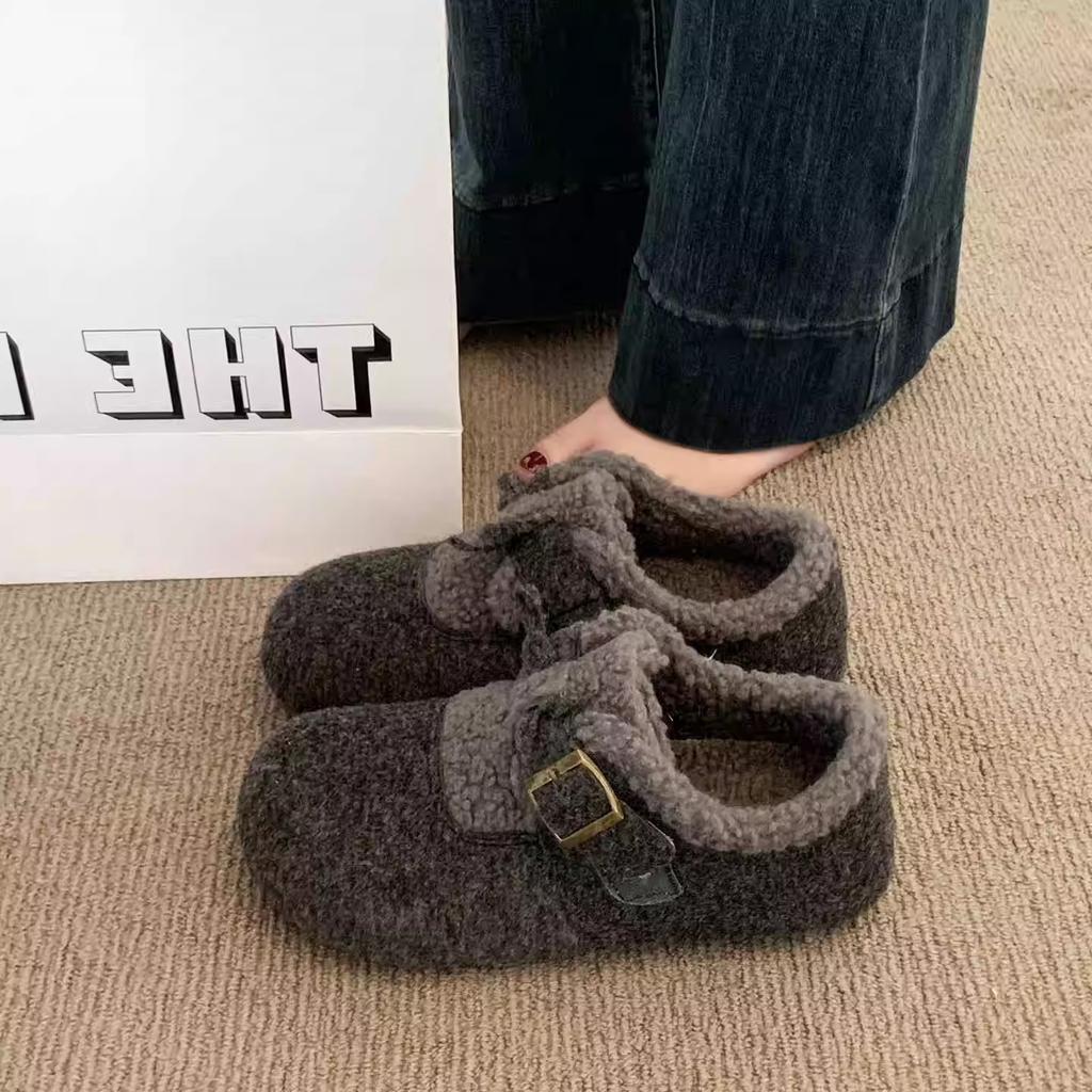 Vielseitige Retro-Innenhöhenerhöhung Flacher Boden Allumfassende Damen Neue Herbst Samt Weichsohle Thermische Baumwollschuhe