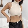Sleeveless Design Sleeveless Corset Knit Fabric Turtleneck Crop Top Sexy Sexy Slim Vest  For Women