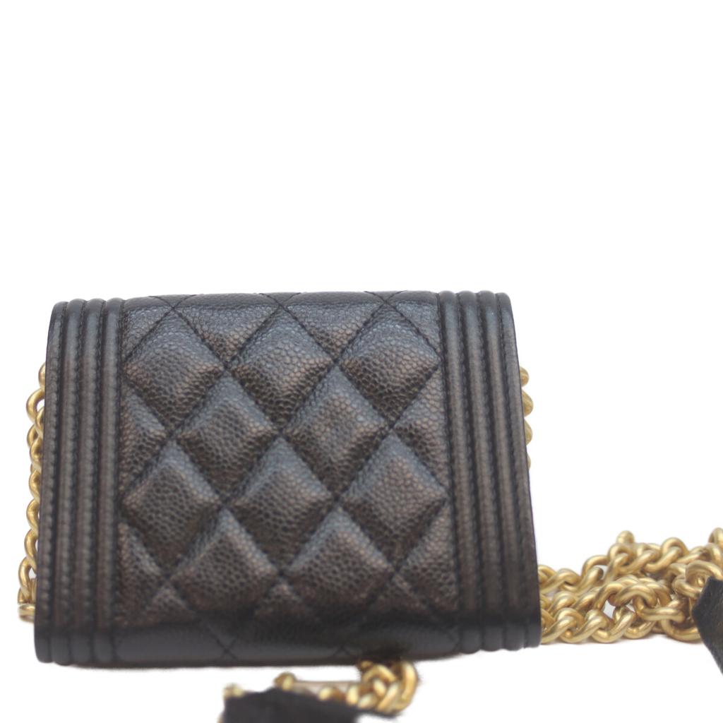 Chanel AP2206 Black Caviar GHardware Boi Chanel Compact Chain Wallet Shoulder Bag blackUsed