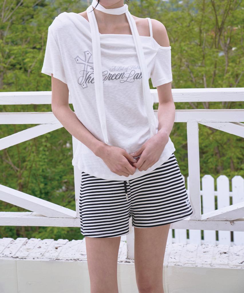 THE GREEN LAB Striped Shorts [White]