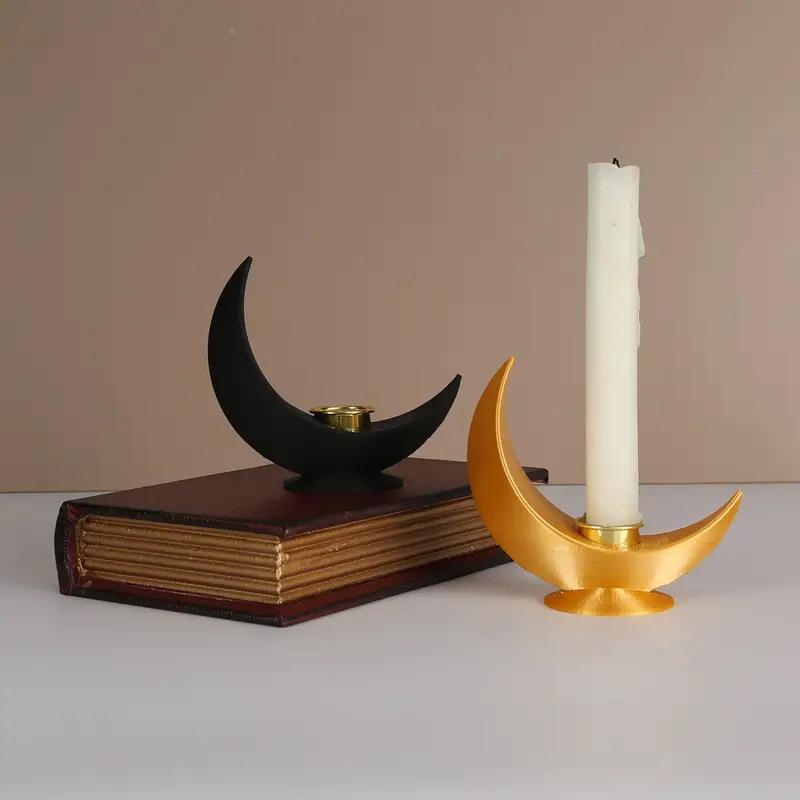 Vintage Gothic Schwarzer Halbmond Kerzenhalter 3D-gedruckter Mond Kerzenständer Schaffen Sie eine romantische Atmosphäre Heimdekoration