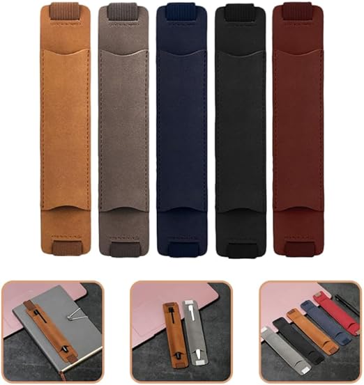 PU Leather Elastic Strap Pen Cover Color 5 Piece Notebook Matching Pen Protective Cover Practical Office Daily Accessories