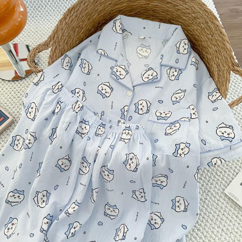 Summer new pajamas women's short-sleeved shorts thin cloud cotton cartoon cute large size Korean version loungewear