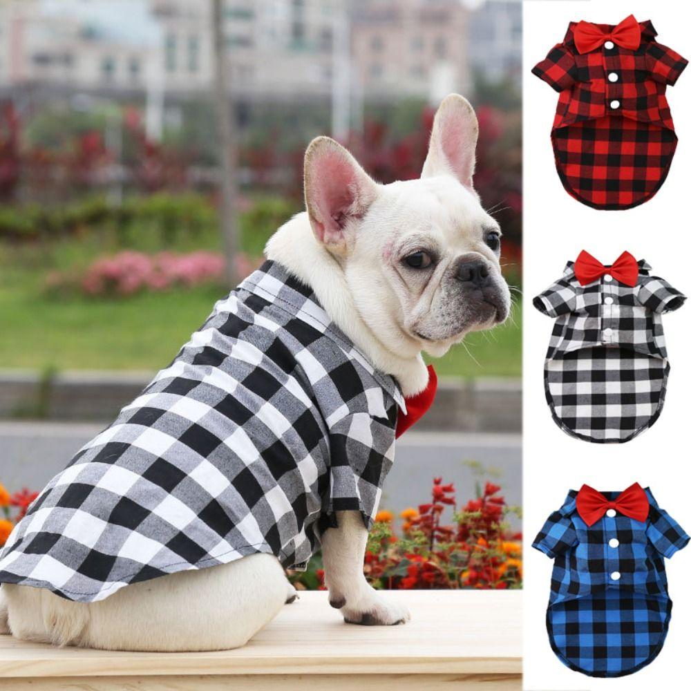 

Thin Bowtie Dog T-Shirts Breathable Dog Shirt Suit Dog Plaid T-shirt for Dogs Puppy XS