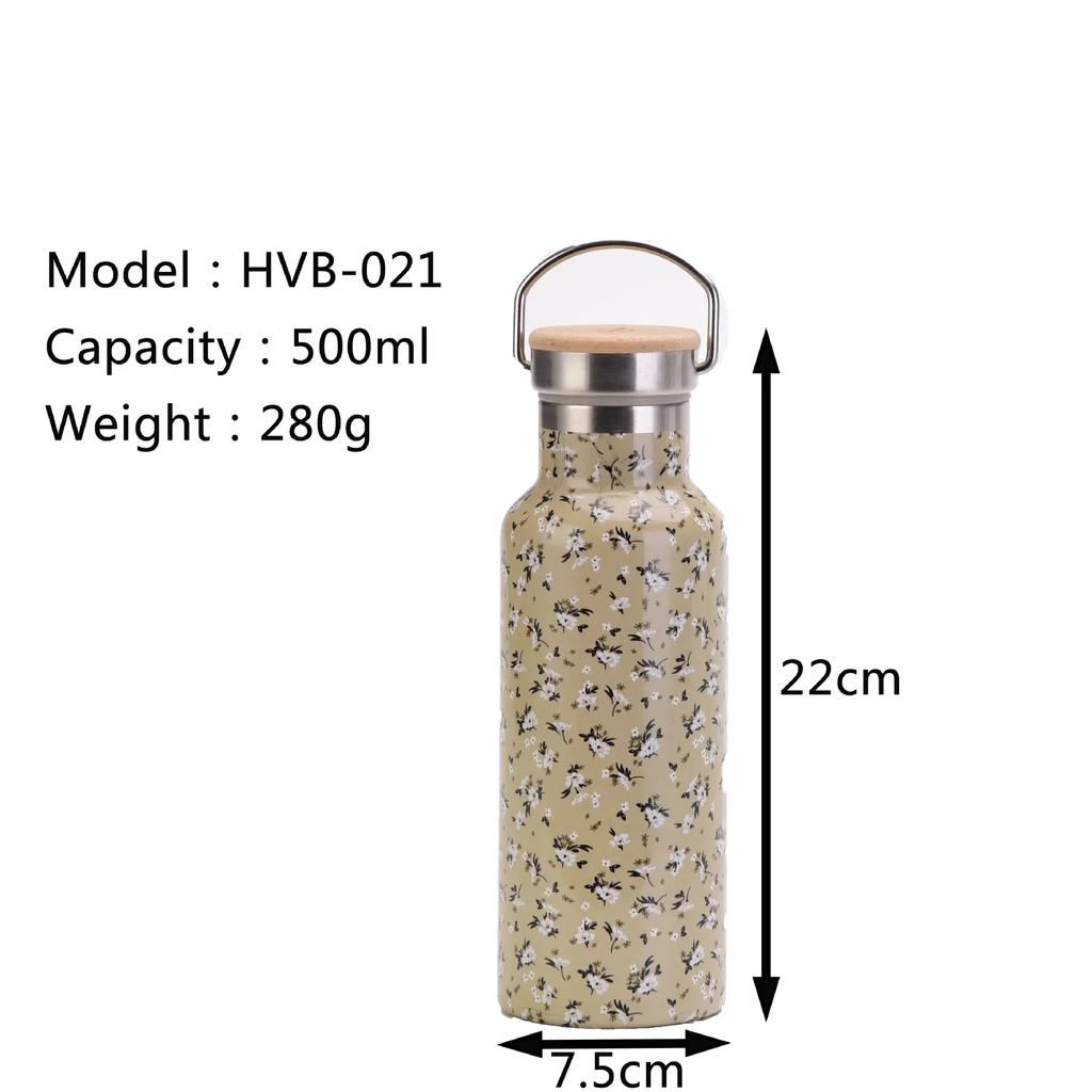 500ML Sports THERMOS CUP With Handle,Bamboo Lid,Printed Drinkware,Stainless Steel Vacuum Flasks,Camping And Gym Water Bottle