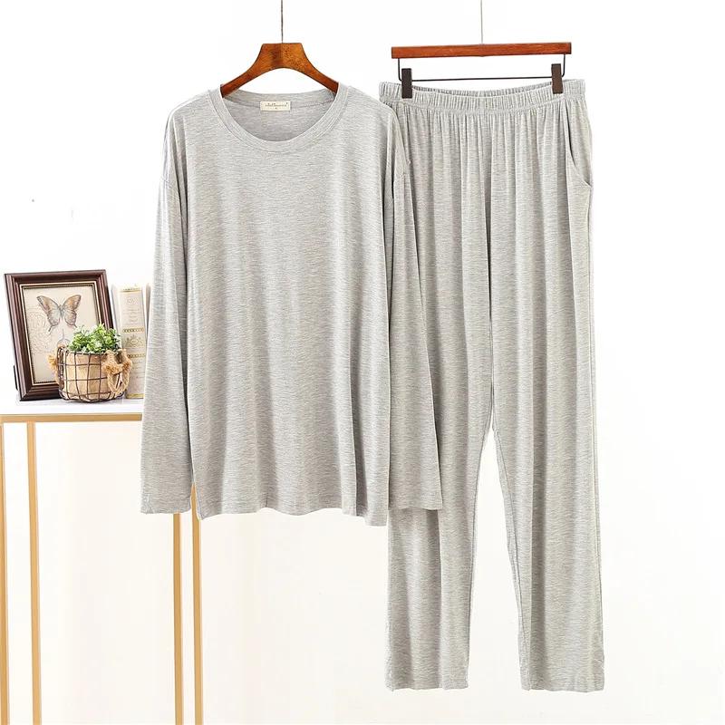 

Spring and Autumn Thin Set Men s Pajamas Long-sleeved Loose Home Service Suit Men Pajama Set Sleepwear XXL світло-сірого кольору