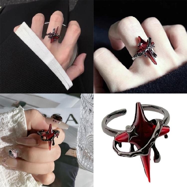 Vintage Adjustable Rings Gothic Opening Rings Star Shape Finger Open Rings Alloy Texture Suitable for Various Occasion