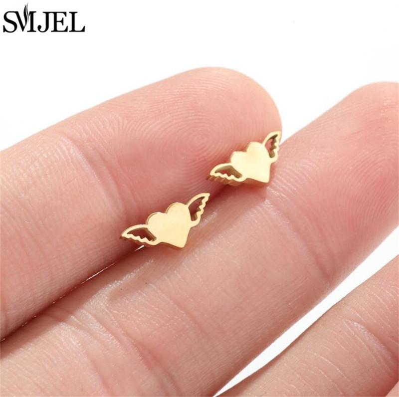 SMJEL Gold Stainless Steel Earrings Geometric Women Cute Leaf Star Footprints Mandala Cactus Earings Jewelry Small Studs Gift