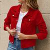 Women's Fashion Long Sleeve Solid Color Cardigan Lapel Pocket Single Breasted Short Denim Jacket Coat
