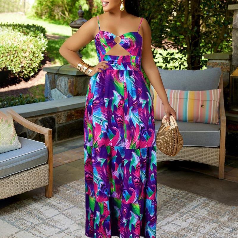 Summer New Women's Clothing Sexy Suspender Dress Printed Sleeveless Sexy Backless Dress