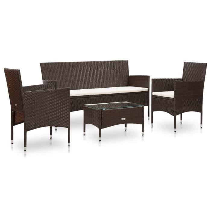 VidaXL Salon de jardin 4 pcs avec coussins Résine tressée Marron