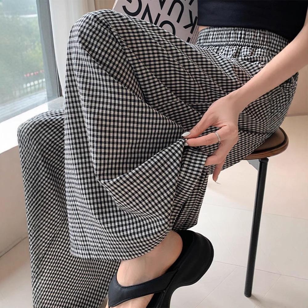 Women's Plaid High Waist Wide Leg Pants - Summer Casual, Loose & Slimming Skirt Style